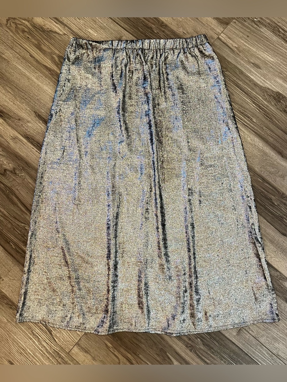 Old Navy Iridescent Silver Midi Skirt Metallic - L - Pockets